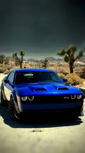 Dodge Challenger Обои на телефон синий автомобиль, припаркованный на дороге