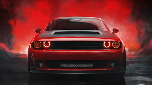Dodge Challenger Обои на телефон красная машина с пламенем позади