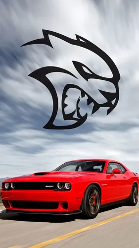Dodge Challenger Обои на телефон красный автомобиль с черным логотипом