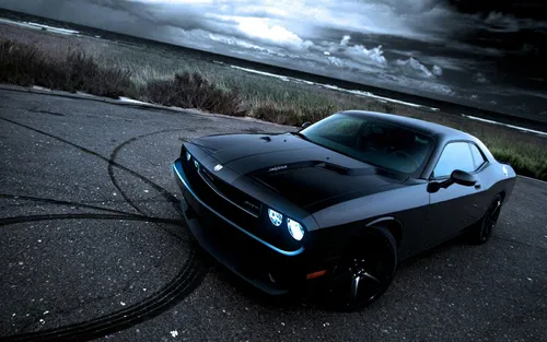 Dodge Challenger Обои на телефон черный спортивный автомобиль на дороге
