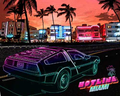 Hotline Miami Обои на телефон автомобиль, припаркованный на парковке