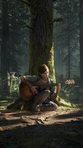 The Last Of Us Обои на телефон мужчина, сидящий под деревом и играющий на гитаре