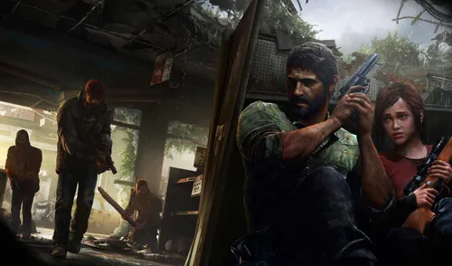 The Last Of Us Обои на телефон мужчина держит пистолет рядом с женщиной, держащей пистолет