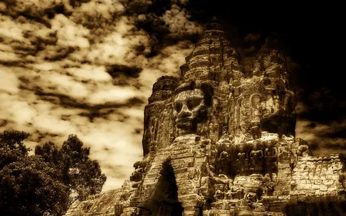 Будда Обои на телефон каменное здание с облачным небом