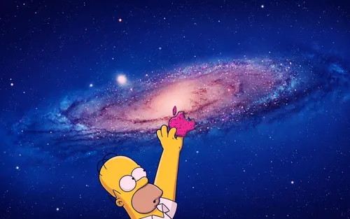 Грустные Симпсоны Обои на телефон карикатура человека, держащего желтый предмет перед галактикой