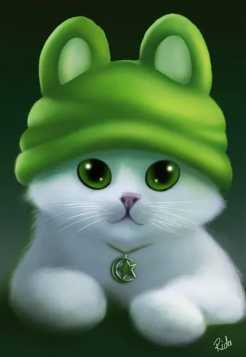 Котята Анимация Обои на телефон кот в зеленой шляпе