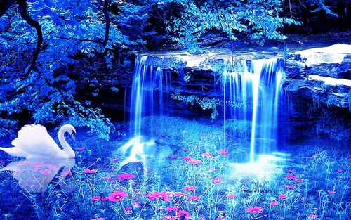 Красивое Фото Обои на телефон лебедь в пруду с цветами