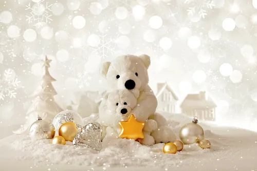 Милые Новогодние Обои на телефон пара плюшевых медведей сидят в куче снега