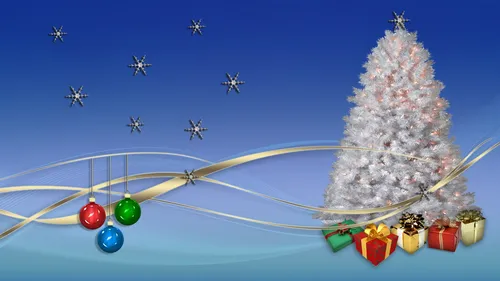 Новогодние 4К Обои на телефон елка с украшениями и группа летающих в небе самолетов