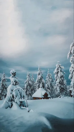 Новогодние 4К Обои на телефон дом, покрытый снегом
