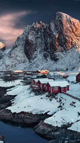 Норвегия Обои на телефон город в снегу