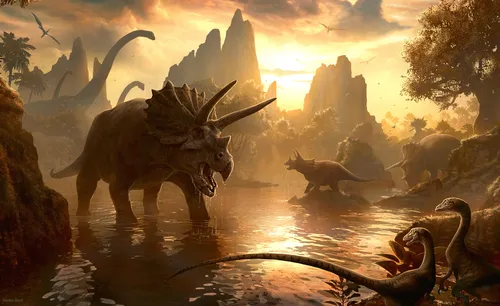 Динозавры Обои на телефон группа динозавров в реке