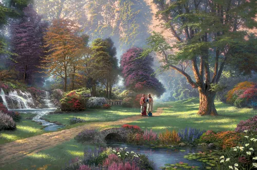Картины Обои на телефон пара человек, стоящих в саду с деревьями и цветами