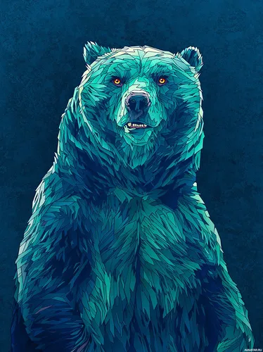 Медведь Обои на телефон синий волк с оранжевыми глазами