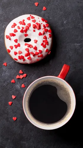 Пончики Обои на телефон чашка кофе с печеньем в форме сердца сверху
