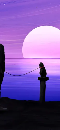 Рассвет Обои на телефон собака на столбе с луной на заднем плане