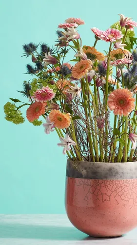 Растения Обои на телефон ваза с розовыми цветами