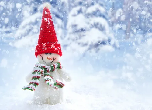Зима Новый Год Обои на телефон снеговик в красной шапке и шарфе