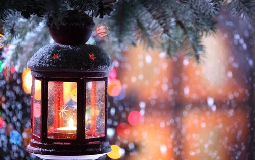 Зима Новый Год Обои на телефон стеклянный фонарь с деревом на заднем плане