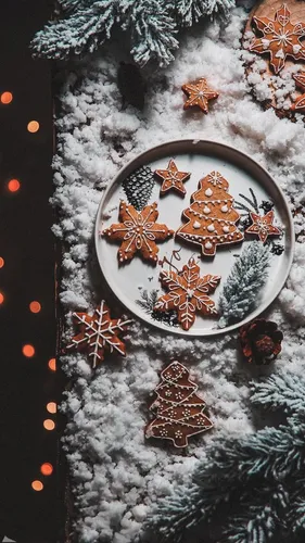 Зима Новый Год Обои на телефон тарелка имбирного печенья