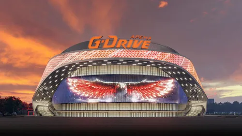 Хк Авангард Обои на телефон большой стадион с красно-оранжевым небом