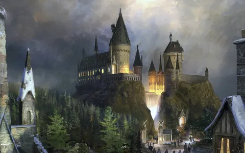 Хогвартс Обои на телефон замок на холме с волшебным миром Гарри Поттера на заднем плане