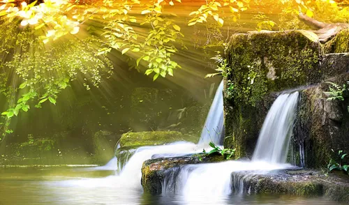3Д Природа Обои на телефон водопад над скалами
