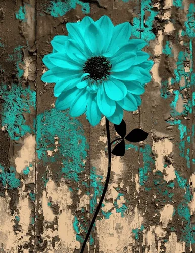 Бирюзовые Обои на телефон синий цветок на сине-белой узорчатой поверхности