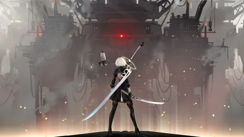 Nier Automata Обои на телефон человек, держащий меч