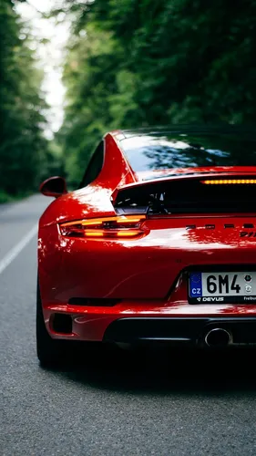 Porsche 911 Обои на телефон красный спортивный автомобиль