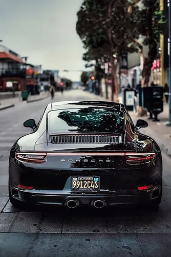 Porsche 911 Обои на телефон черная машина на улице