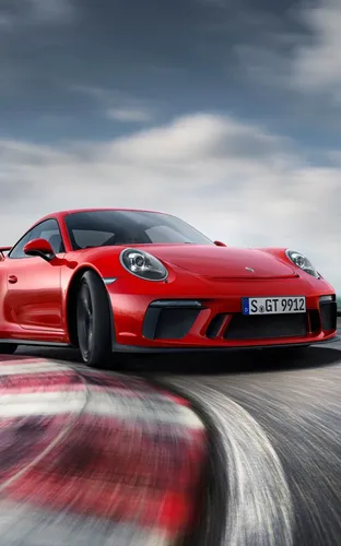 Porsche 911 Обои на телефон красный спортивный автомобиль на дороге