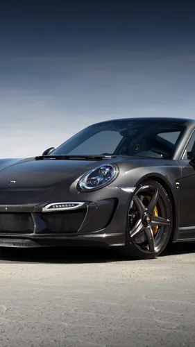 Porsche 911 Обои на телефон черный автомобиль, припаркованный на тротуаре
