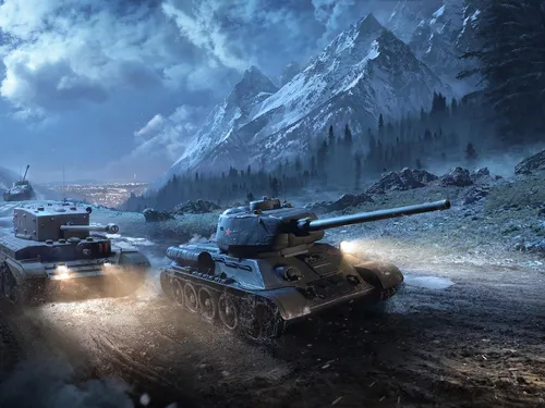 World Of Tanks Обои на телефон группа военных танков на грунтовой дороге с горой на заднем плане