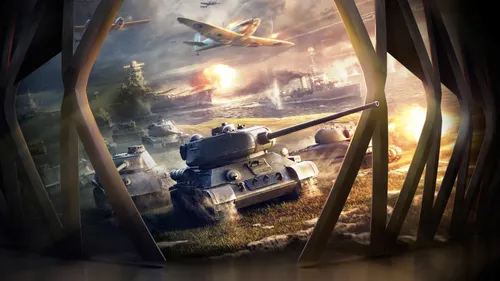 World Of Tanks Обои на телефон картина пейзажа с лодкой и самолетом