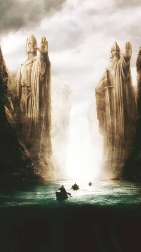 Властелин Колец Обои на телефон водопад с группой людей в воде внизу