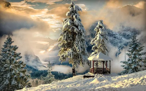 Зима Природа Обои на телефон домик в снегу