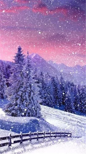 Зимние Hd Обои на телефон снежный пейзаж с деревьями и забором