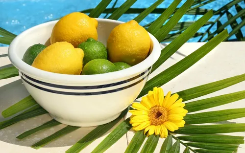 Лимонные Обои на телефон миска с фруктами