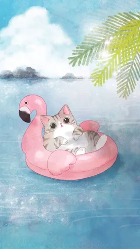 Мимимишные Обои на телефон карикатура кота в розовой миске в воде