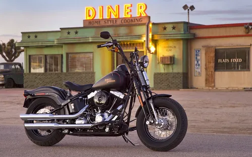 Harley Davidson Обои на телефон мотоцикл, припаркованный перед магазином