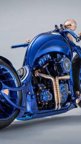Harley Davidson Обои на телефон синий мотоцикл с большим двигателем