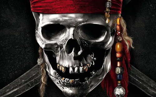 Пираты Карибского Моря Обои на телефон череп с красной накидкой и золотой цепочкой