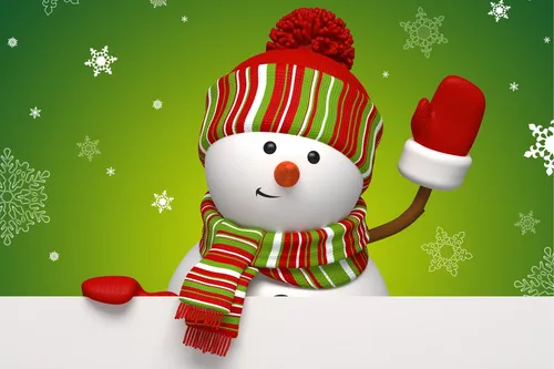 Прикольный Новогодние Обои на телефон снеговик в красно-белой шляпе и красно-белом шарфе