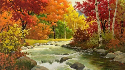 Природа Осень Обои на телефон река с деревьями вокруг