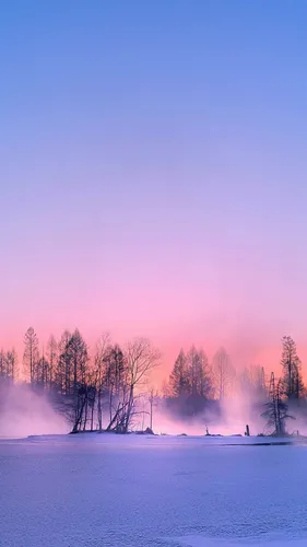 Фото Зима Обои на телефон снежное поле с деревьями на заднем плане