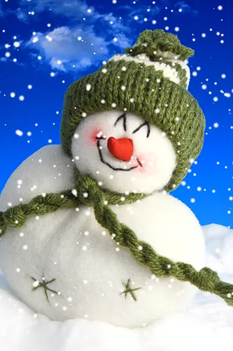 Фото Зима Обои на телефон снеговик в шляпе и шарфе