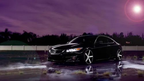 Хонда Аккорд Обои на телефон черный автомобиль, припаркованный ночью на мокрой дороге