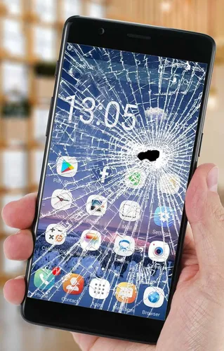 3D Разбитый Экран Обои на телефон рука, держащая мобильный телефон