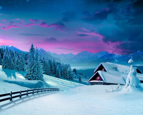 Зимние Пейзажи Обои на телефон домик в снегу